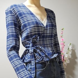 Aritzia plaid wrap blouse